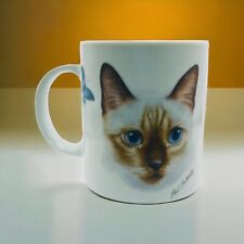 RarePaul Tankersley Signed Art Porcelain Siamese Cat Mug with Butterflies 10 Oz picture