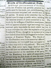 1849 headline newspaper announcing the DEATH of Ex-PRESIDENT JAMES KNOX POLK picture