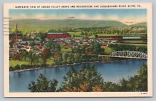 Postcard PA Sayre Bird's Eye View Leigh Valley Shops Roundhouse River Bridge I3 picture