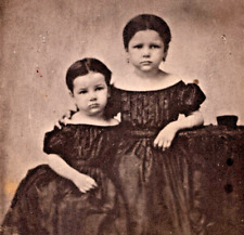 1859 Two Young Sisters In Pretty Black Dresses St. Louis Vintage Photo READ picture