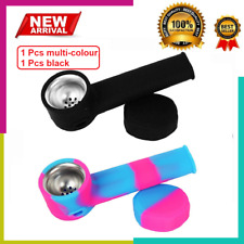 2Pcs Silicone Tobacco Smoking Pipe with Metal Bowl & Cap Lid picture