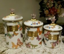 MACKENZIE-CHILD'S BUTTERFLY GARDEN S,M,L,,THREE CANISTER SET, RETIRED, NEW picture