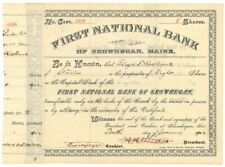 First National Bank of Skowhegan, Maine - 1902 dated Maine Banking Stock Certifi picture