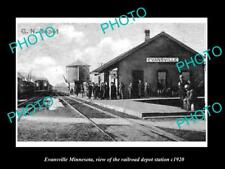 OLD 8x6 HISTORIC PHOTO OF EVANSVILLE MINNESOTA RAILROAD DEPOT STATION c1920 picture