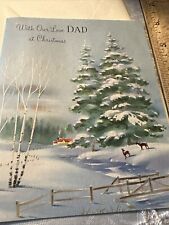 Vtg Unused Christmas Card Norcross Father Dad Deer Glitter Pine Tree Snow W/Env picture