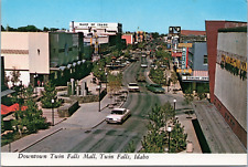 Main St Mall Downtown Twin Falls Idaho Drugs Cafe Motel Jewelry Bank Signs Cars picture