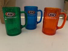 A&W Root Beer Plastic Mini Mugs Kid Toy Blue, Green, & Orange w/glitter Lot of 3 picture