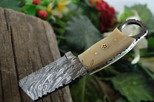LOM Beautiful Handmade Damascus Steel Camel Bone Cleaver Pocket Knife With Pouch picture