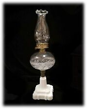 1870 Hobbs Loop & Rib Band Oil Kerosene Lamp Blackberry Milk Glass Base P&A Wick picture