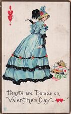 Dickensian Valentines Day Card Hearts Are Trumps Mrs Micawber Vtg Postcard E25 picture