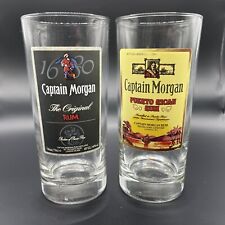 CAPTAIN MORGAN Set Of 2 Tall Glasses Rum Bar Man Cave Captain And Coke picture