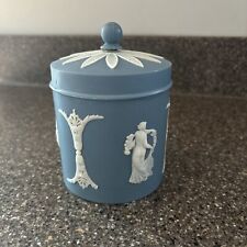 Jasperware Dancing Wedgwood Replica Tobacco Jar Cream On Blue Nostalgic Vintage picture