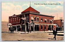 Chicago Heights Illinois~First National Bank~Grand Theatre~Fellas on Street~1912 picture