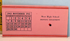 1943 November West High School Printing Department Blotter Card picture