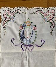 2X Fine Antique Linen Needle Point Table Runner Cloth - Embroidery Cross Stitch picture