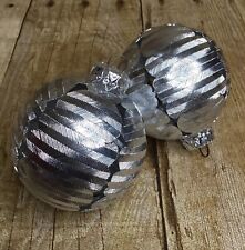 2 Vintage Silver Metal Cut Out Ball Eckartina Christmas Ornaments West Germany  picture
