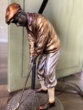 24” Brass Looking Resin Golfer Man On Pedestal Lamp With Lamp Shade picture