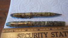 Antique FOUNTAIN PEN & PENCIL SET Wilrite, Marbleized Green & Brown picture