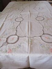 NWT Vintage ivory linen w/ Battenburg lace/floral embroidery 63