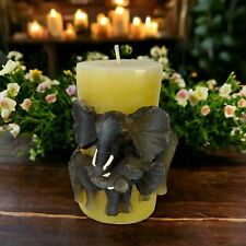 Vintage Wax Elephant Pillar Candle  5’’ Mother & Baby Elephant Unscented picture