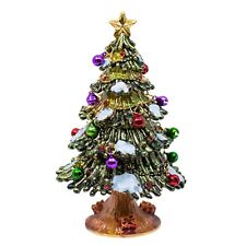 Bejeweled Enameled Pewter Christmas Tree Trinket Box 4.5