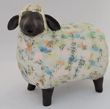 Folk Art Sculptured Pastel Painted Easter Smiling Textured Lamb / Sheep Figurine picture