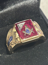 Vintage Men's 14K Masonic or Freemason Ring with Diamond; Size 10-1/2; 8.8 Grams picture