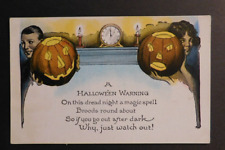 Mint USA Picture Postcard Halloween People Holding Carved Pumpkins Clock Candles picture