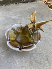 Beautiful Vintage Amber And White Glass Bird Ashtray picture