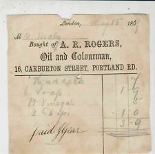 London A.R. Rogers 1860s Oil and Colorman Mrs Healey Paid Receipt Ref  39933 picture