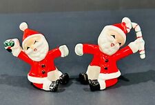 Vintage 1957 Napco Pair Santa Claus Candle Huggers Holders Japan Ceramic picture