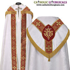 NEW White Cope & Stole Set with IHS embroidery,capa pluvial,chape,far fronte picture