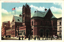 Post Office and Street View Springfield MA Divided Postcard c1915 picture