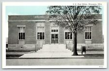 Wauseon Ohio~US Post Office~ Sidewalk Mailbox~1938 Curteich Blue Sky Postcard picture