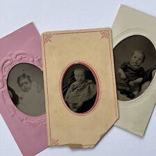 Antique Tintype Photograph Adorable Baby Hidden Mother Odd Spooky Lot Of 3 picture