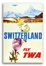 Fly TWA 1950s Visit Switzerland Vintage Style Airline Travel Poster - 16x24 picture