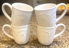 Set Of 4 Food Network Fontinella White Coffee Cup Mugs Beaded Design picture