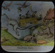 PREHISTORIC PEEPS - A HOLIDAY OUTING C1894 ANTIQUE Magic Lantern Slide CARTOON picture