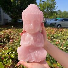 8.2LB 9.5'' Large Natural Rose Quartz Baby Buddha Figurine Pink Rock Crystal picture