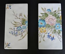 Pair of vintage Elios hand painted Italian porcelain tile trivets floral pattern picture