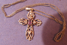 VINTAGE RELIGIOUS STERLING SILVER CROSS PENDANT NECKLACE WITH PURPLE STONE picture