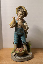 Vintage HOMCO Bisque Ceramic Figurine #8880, Boy with Chicken & Apples 8