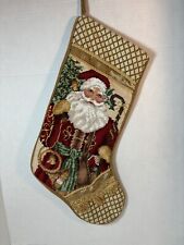 Vintage Handmade Wool Needlepoint Christmas Stocking Santa Velvet Back, Lined picture