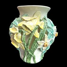 RARE Amazing Handmade Majolica Signed Vase With Daffodils & Narcissi picture