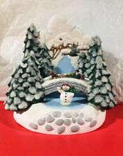 Charming 1970s Handmade Colonial Snow Scene Music Box With Wind-up Snowman picture