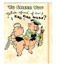 Vintage 1930's Three Little Pigs Walt Disney Enterprises Hall Bros Greeting Card picture