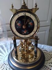 VINTAGE KOMA GERMAN BRASS CLOCK FLORAL DESIGN PLASTIC DOME AS IS HAS WINDING KEY picture