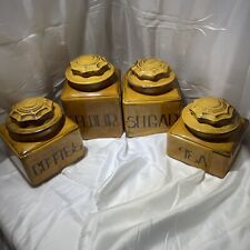 Vintage McCoy Ceramic Canisters Lot Of 4 Mustard Yellow Flour Sugar Coffee Tea picture