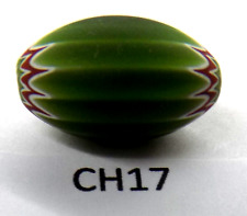 Awesome Large Watermelon Oval Matt Green Chevron African Trade Bead #CH17  Bg 55 picture