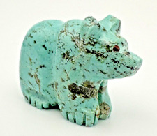 Vintage Native American Zuni Carved Turquoise Bear Fetish - Nice Color and Face picture